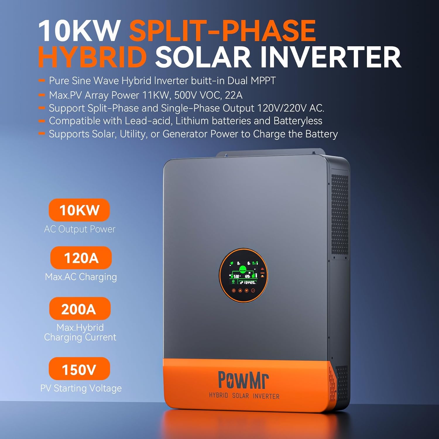 PowMr 10KW gesplitste fase-omv - Solar Panel recensie en prijs